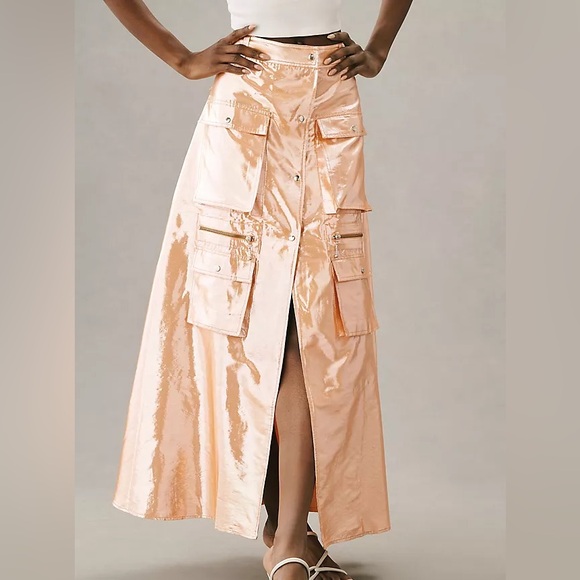 Let Me Be Dresses & Skirts - Anthropologie Let me be Metallic Cargo Maxi Skirt with Front Slit